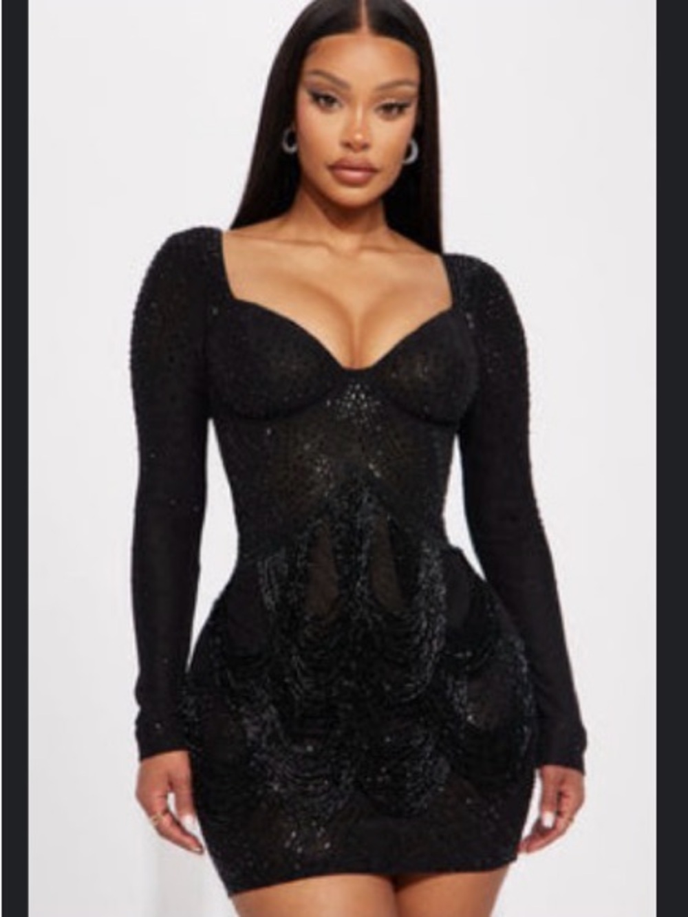 Fashion Nova Black Long-Sleeve Sequin Bodycon Mini Dress